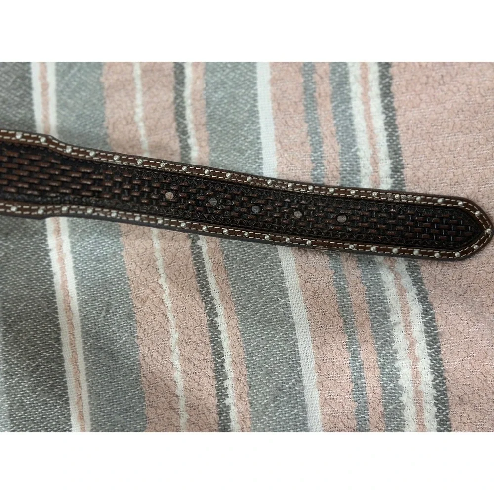 Cavendar's Genuine Leather Western Basketweave Belt Silver Concho Studded Sz 34